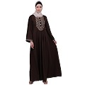 Firdaws Pintuck embroidery abaya- Coffee Brown